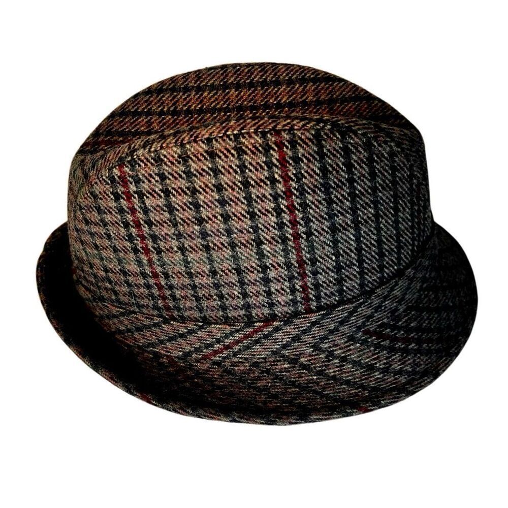 Vintage Totes Men's Fedora Hat Medium Plaid Wool Blend Rain Resistant EC